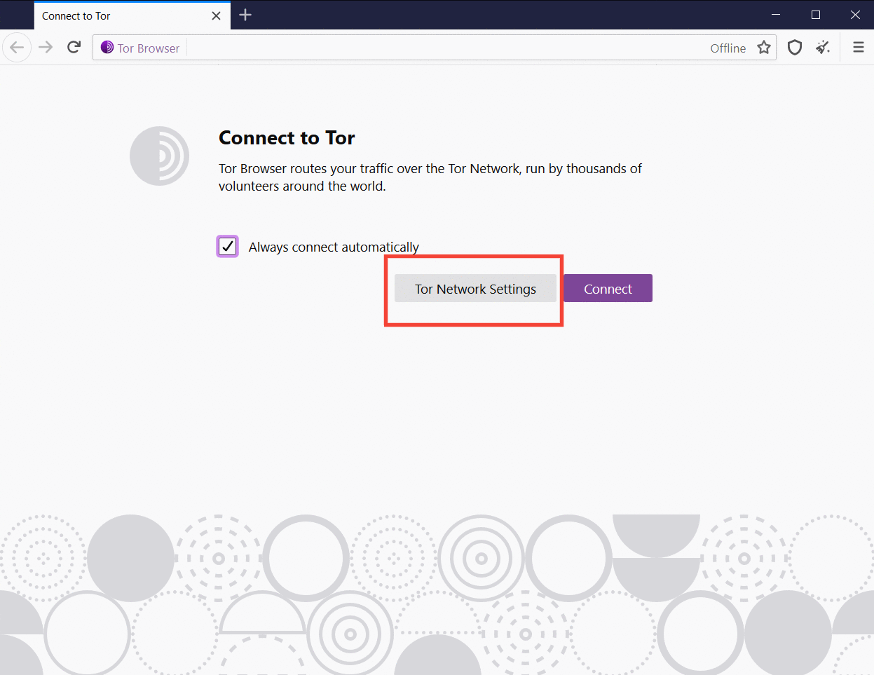 Tor Browser connection screen